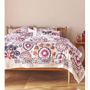 2 Anthropologie Jody King Pillow Shams Lavender & Navy 100% Cotton NWT Boho